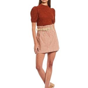 NEW WITH TAG Blu Pepper High-Rise Paper-Bag Waist Rust Multi Striped Mini Skirt